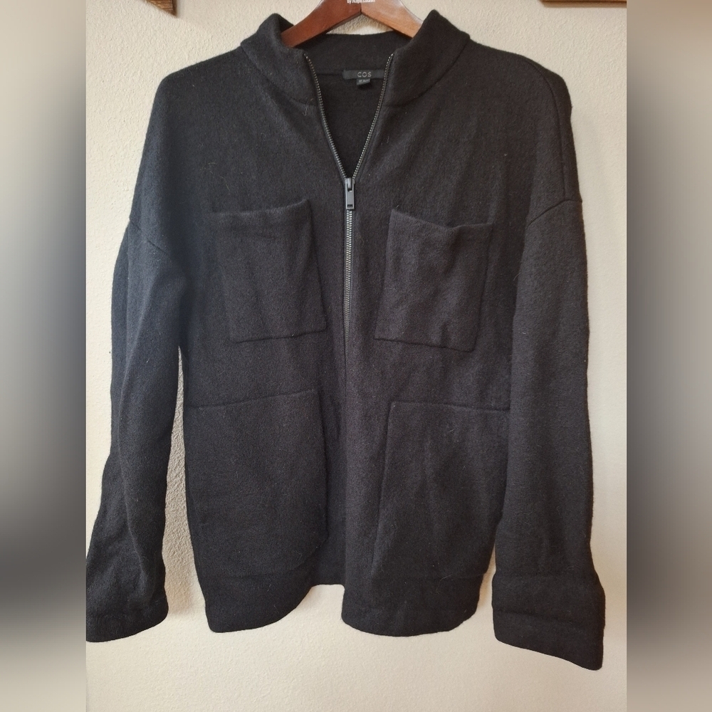 Cos Womens 100% Wool Full Zip Oversized Jacket Black Size XS